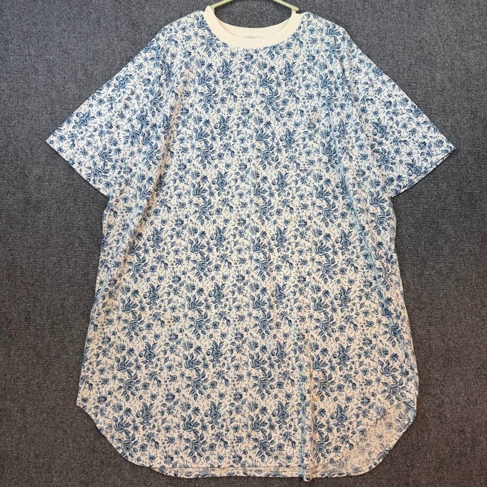 Intimate Moments Floral Nightgown House Dress White Blue 22/24